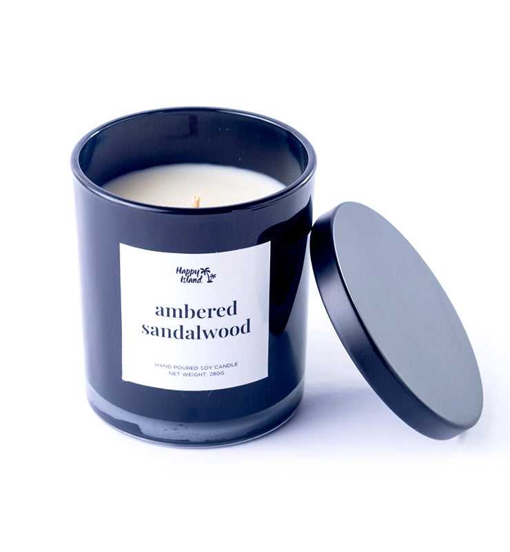 Happy Island Ambered Sandalwood Soy Candle: 10oz