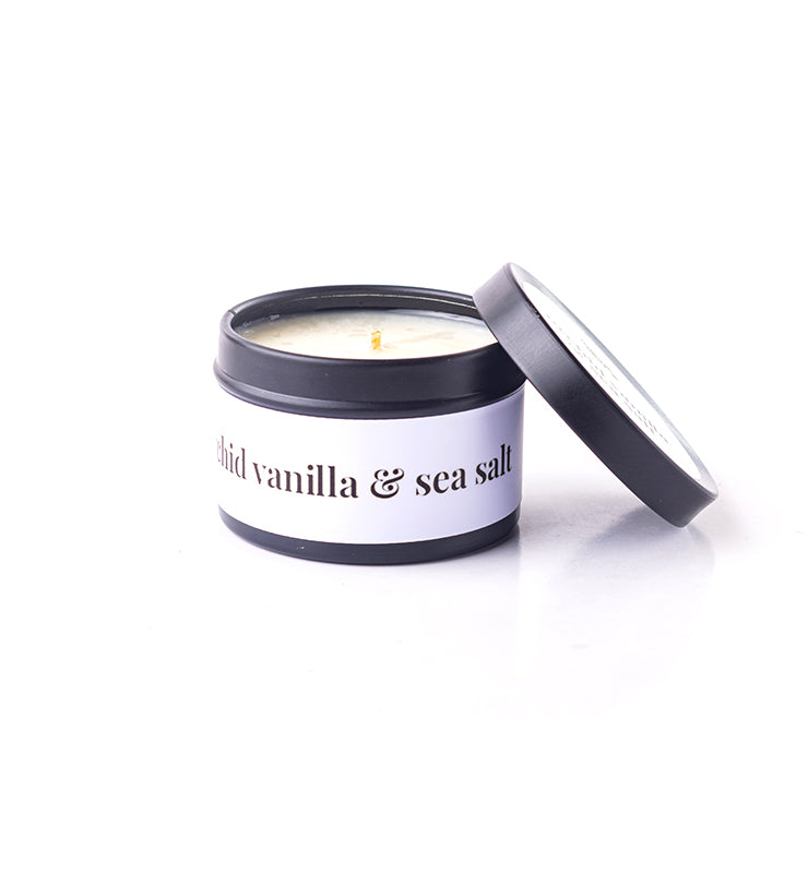 Happy Island Orchid Vanilla & Sea Salt Soy Candle: Travel Tin 2oz/55g