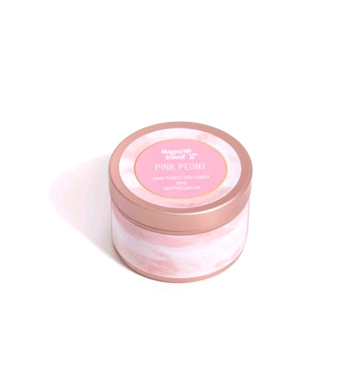 Happy Island Pink Peony Soy Candle: Travel Tin 2oz/55g