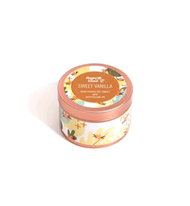 Happy Island Sweet Vanilla Soy Candle: Travel Tin 2oz/55g