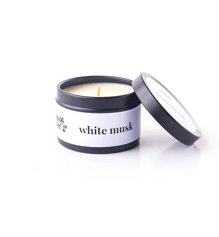 Happy Island White Musk Soy Candle: Travel Tin 2oz/55g