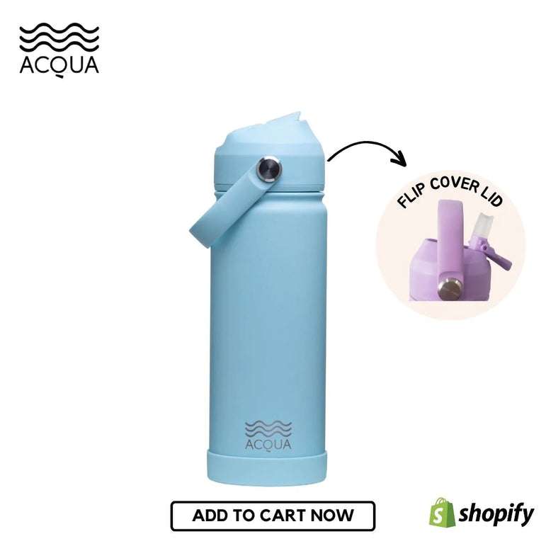 Acqua Flip Sip & Go! Double Wall Insulated Stainless Steel Water Bottle: Seafoam Blue