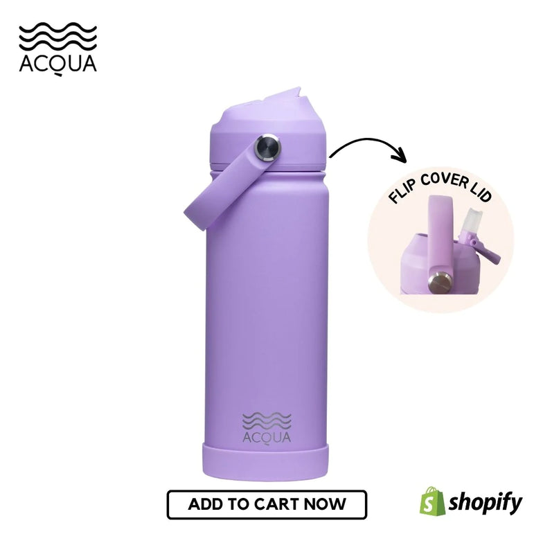 Acqua Flip Sip & Go! Double Wall Insulated Stainless Steel Water Bottle: Lush Lilac