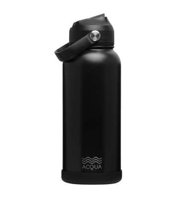 Acqua Flip Sip & Go! Double Wall Insulated Stainless Steel Water Bottle: Charcoal Black