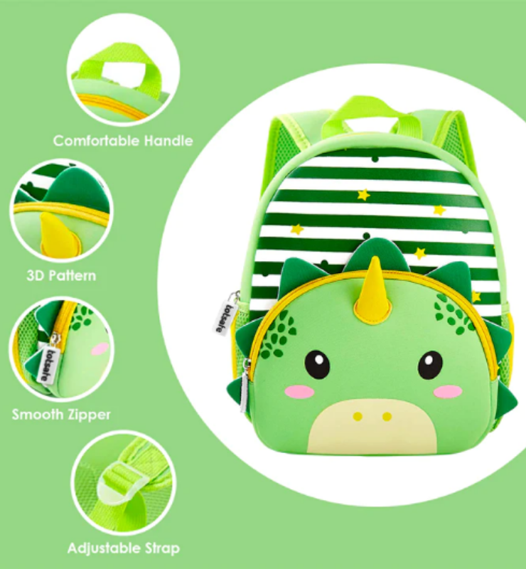 Totsafe 3D Neoprene Animal Backpack: Trion Triceratops (Green)