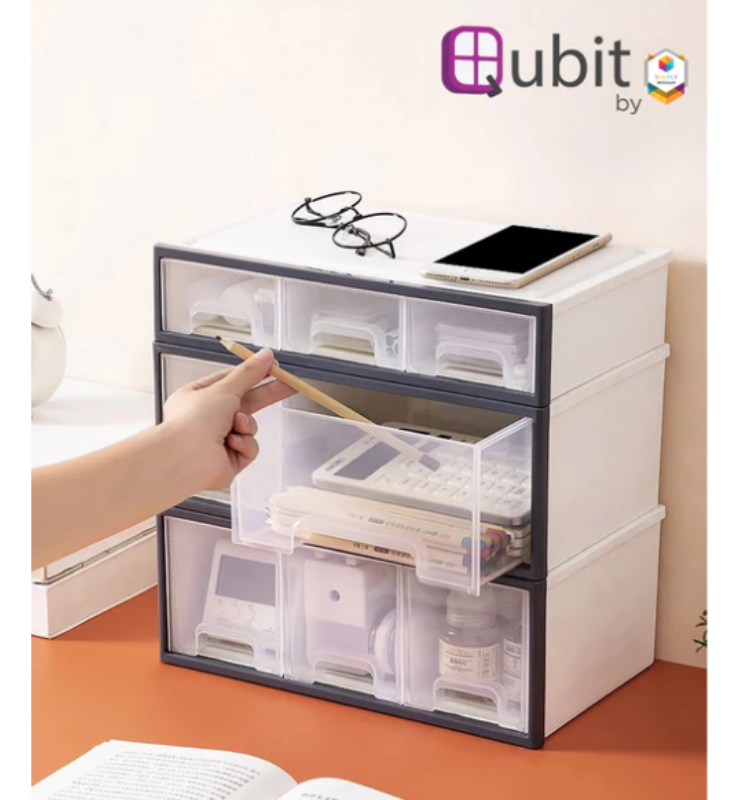 Qubit Level Duo Mini Storage Drawer Organizer Blue/Pink