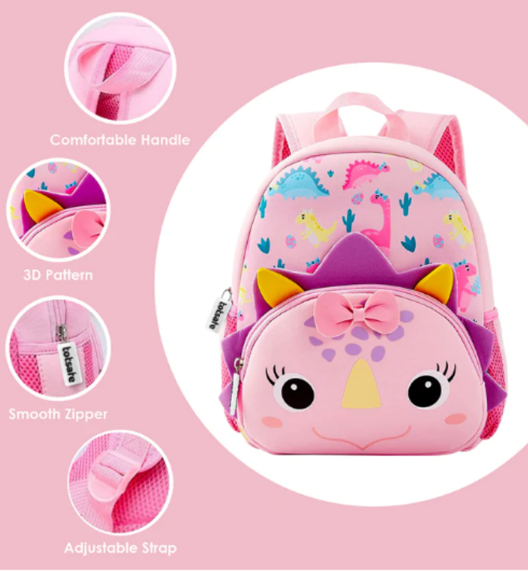 Totsafe 3D Neoprene Animal Backpack: Trixie Triceratops (Pink)