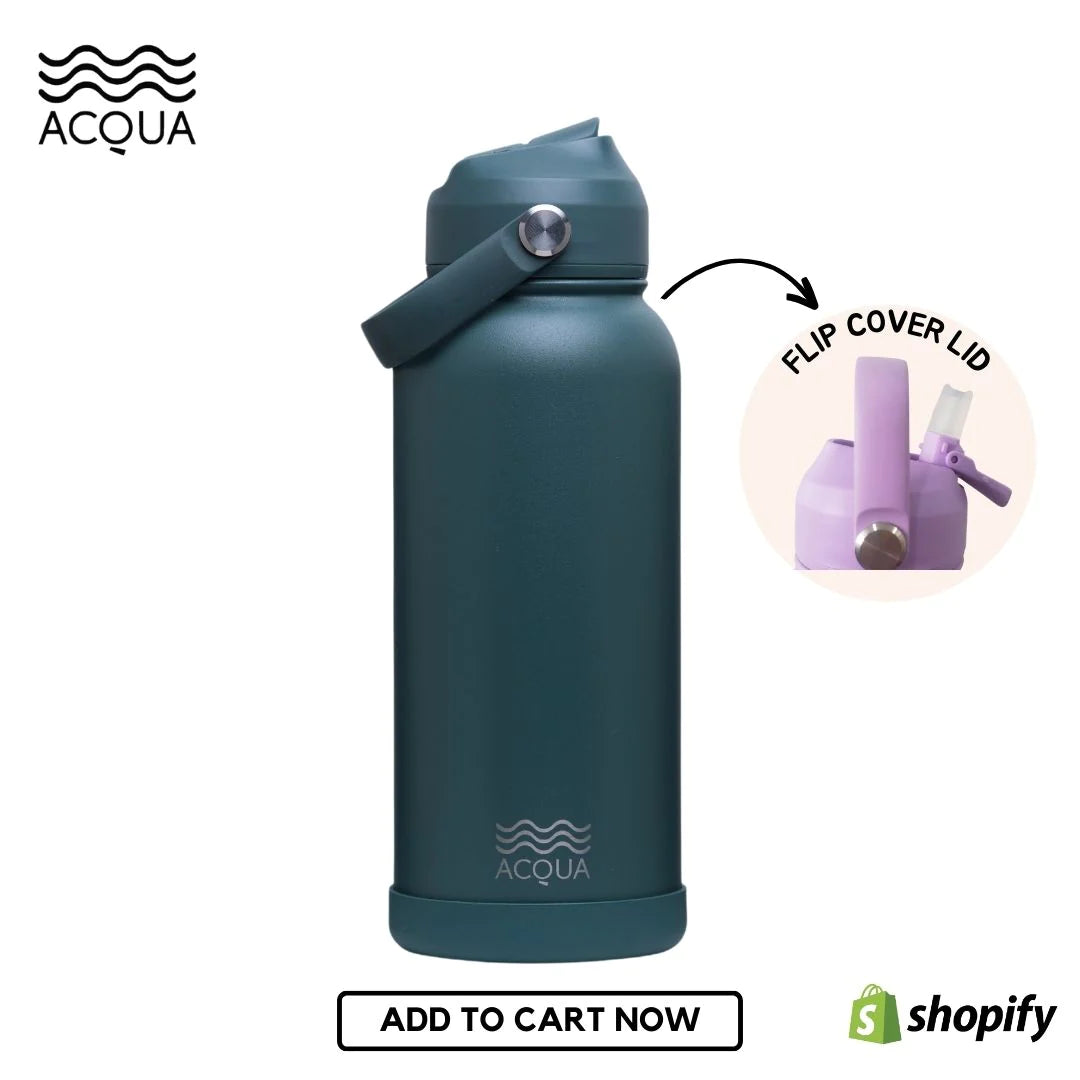 Acqua Flip Sip & Go! Double Wall Insulated Stainless Steel Water Bottle: Seaweed Green