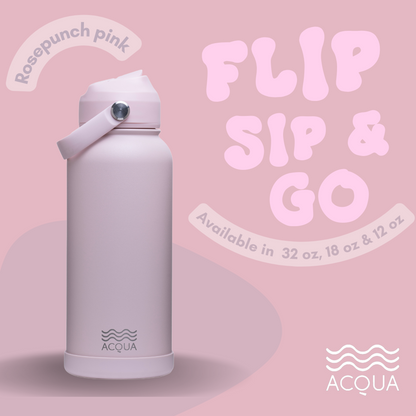 Acqua Flip Sip & Go! Double Wall Insulated Stainless Steel Water Bottle