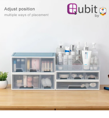 Qubit Level Duo Mini Storage Drawer Organizer Blue/Pink