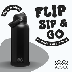 Acqua Flip Sip & Go! Double Wall Insulated Stainless Steel Water Bottle: Charcoal Black