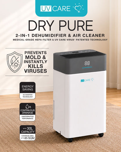 UV Care Dry Pure Dehumidifier & Air Cleaner: 30L (Pre-Order / Unit Not On Hand - Fulfillment after 30 Days)