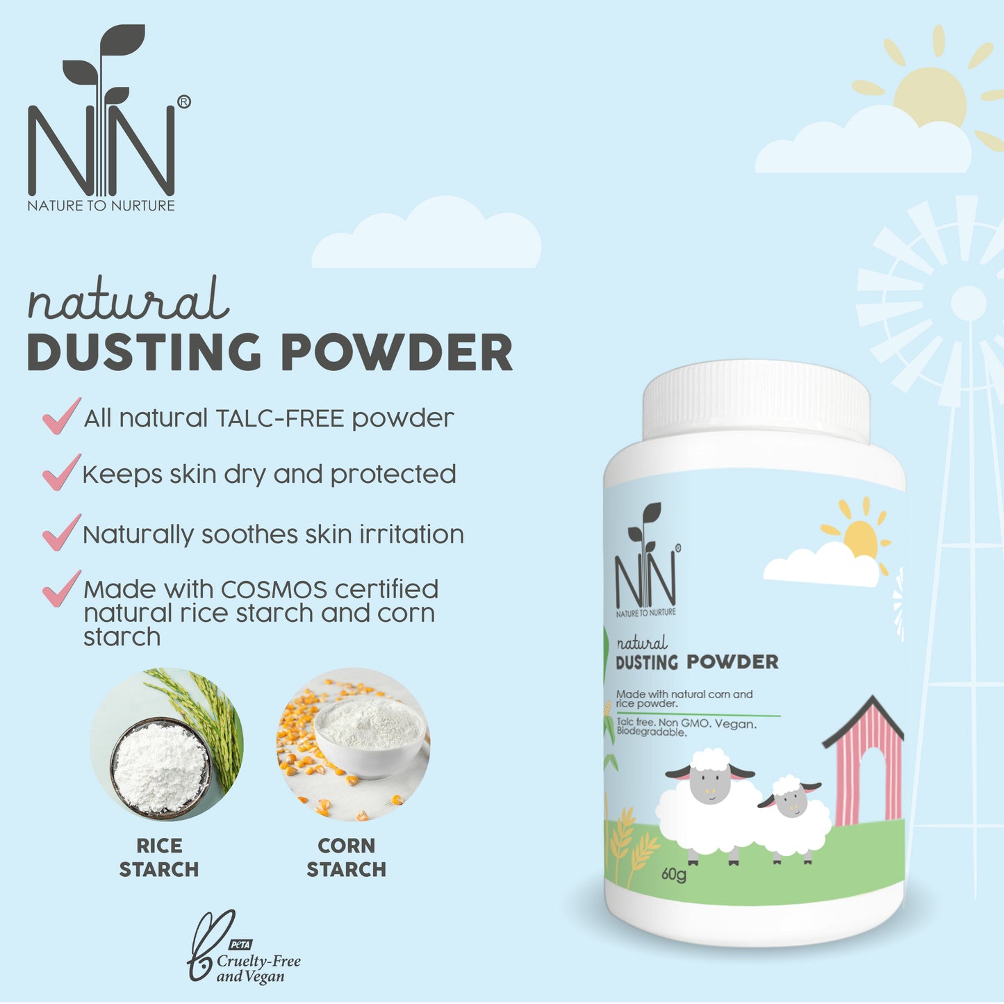 Nature to Nurture Natural Dusting Powder (60g)