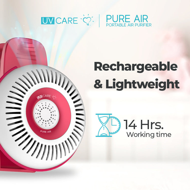 UV Care Pure Air Portable Air Purifier (Viva Magenta) with FREE The Clean Room Powerbank