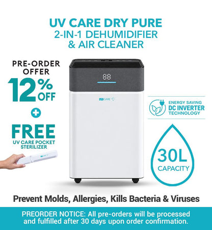 UV Care Dry Pure Dehumidifier & Air Cleaner: 30L (Pre-Order / Unit Not On Hand - Fulfillment after 30 Days)