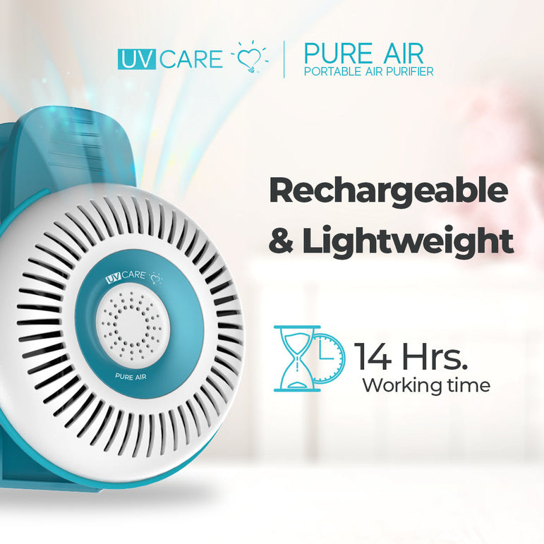 UV Care Pure Air Portable Air Purifier (Teal) with FREE The Clean Room Powerbank