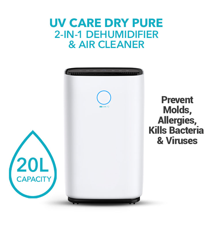UV Care Dry Pure 2-in-1 Dehumidifier & Air Cleaner: 20L