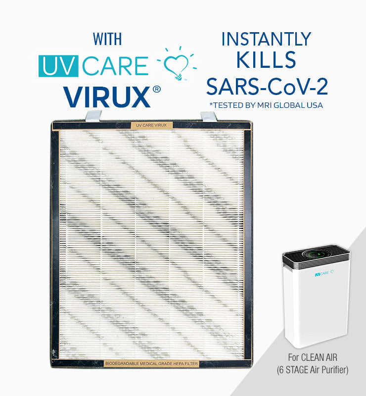 Biodegradable Replacement Filter w/ Medical Grade H13 HEPA Filter & ViruX Patented Technology for the UV Care Clean Air Purifier 6 Stage (Instantly Kills SARS-CoV-2)
