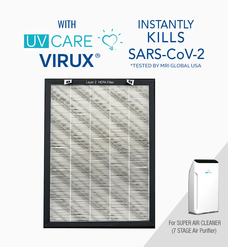 Medical Grade H13 HEPA Replacement Filter w/ ViruX Patented Technology for the UV Care Super Air Cleaner (Instantly Kills SARS-CoV-2)