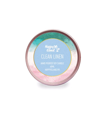 Happy Island Clean Linen Soy Candle: Travel Tin 2oz/55g