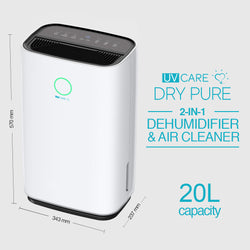 UV Care Dry Pure 2-in-1 Dehumidifier & Air Cleaner: 20L