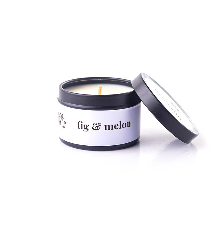Happy Island Fig & Melon Scented Soy Candle: Travel Tin 2oz/55g