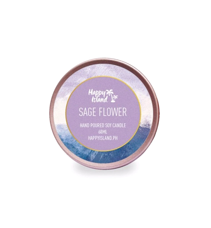 Happy Island Sage Flower Soy Candle: Travel Tin 2oz/55g