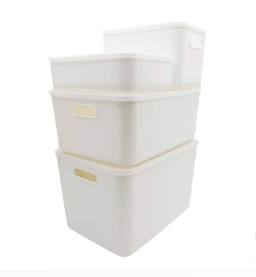 Zen Homes Ivory White Acrylic Storage Boxes with Lids: 4-Piece Set
