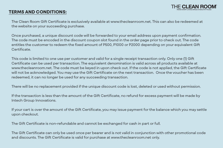 The Clean Room e-Gift Certificate: P1000